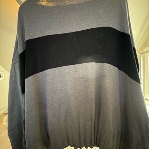 PLANET Sweater: Gray and Black Crew Neck Sweater with Color-Block Design